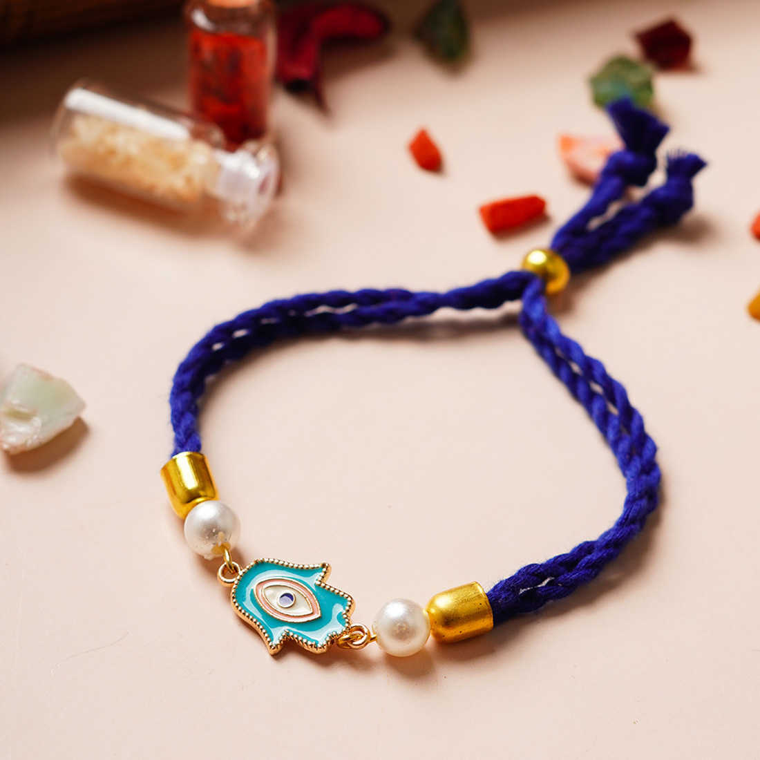 Blue Hamsa Hand Thread Rakhi