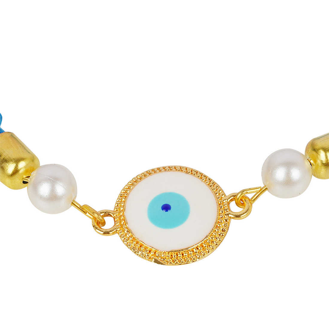 Gold Lined Round White Evil Eye Rakhi