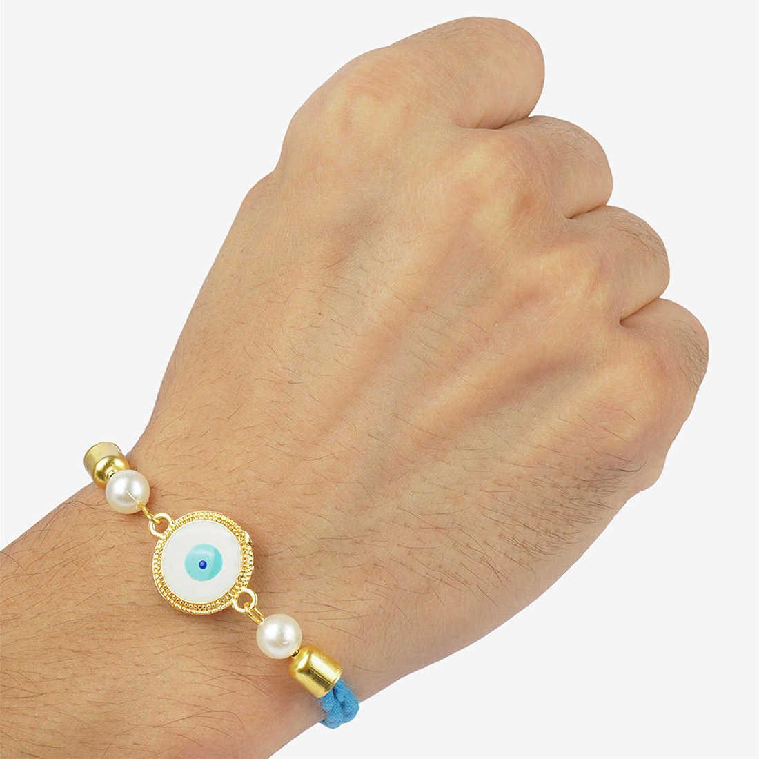 Gold Lined Round White Evil Eye Rakhi