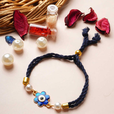 Dark Blue Floral Evil Eye Thread Rakhi