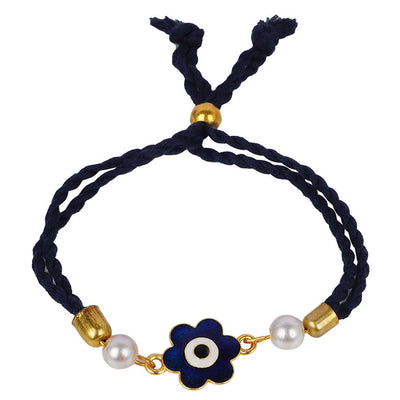 Dark Blue Floral Evil Eye Thread Rakhi