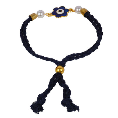 Dark Blue Floral Evil Eye Thread Rakhi