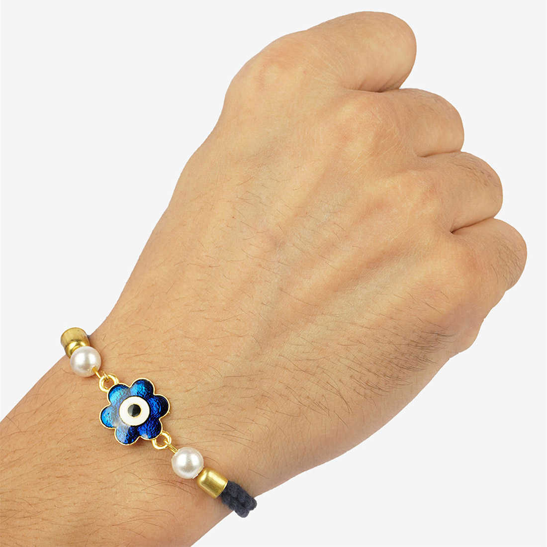 Dark Blue Floral Evil Eye Thread Rakhi