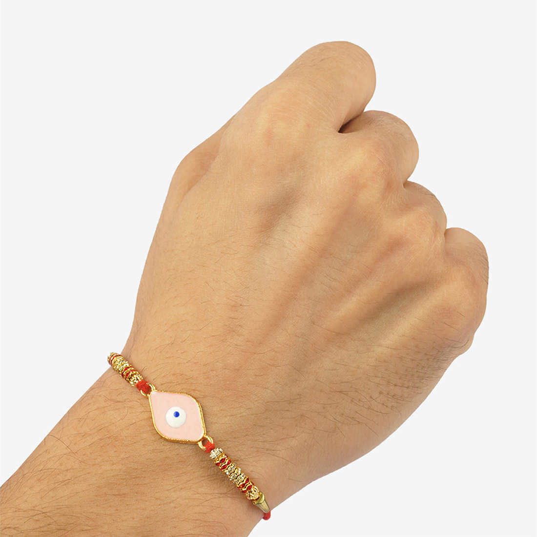 Pink Diamond-Shaped Evil Eye Thread Rakhi