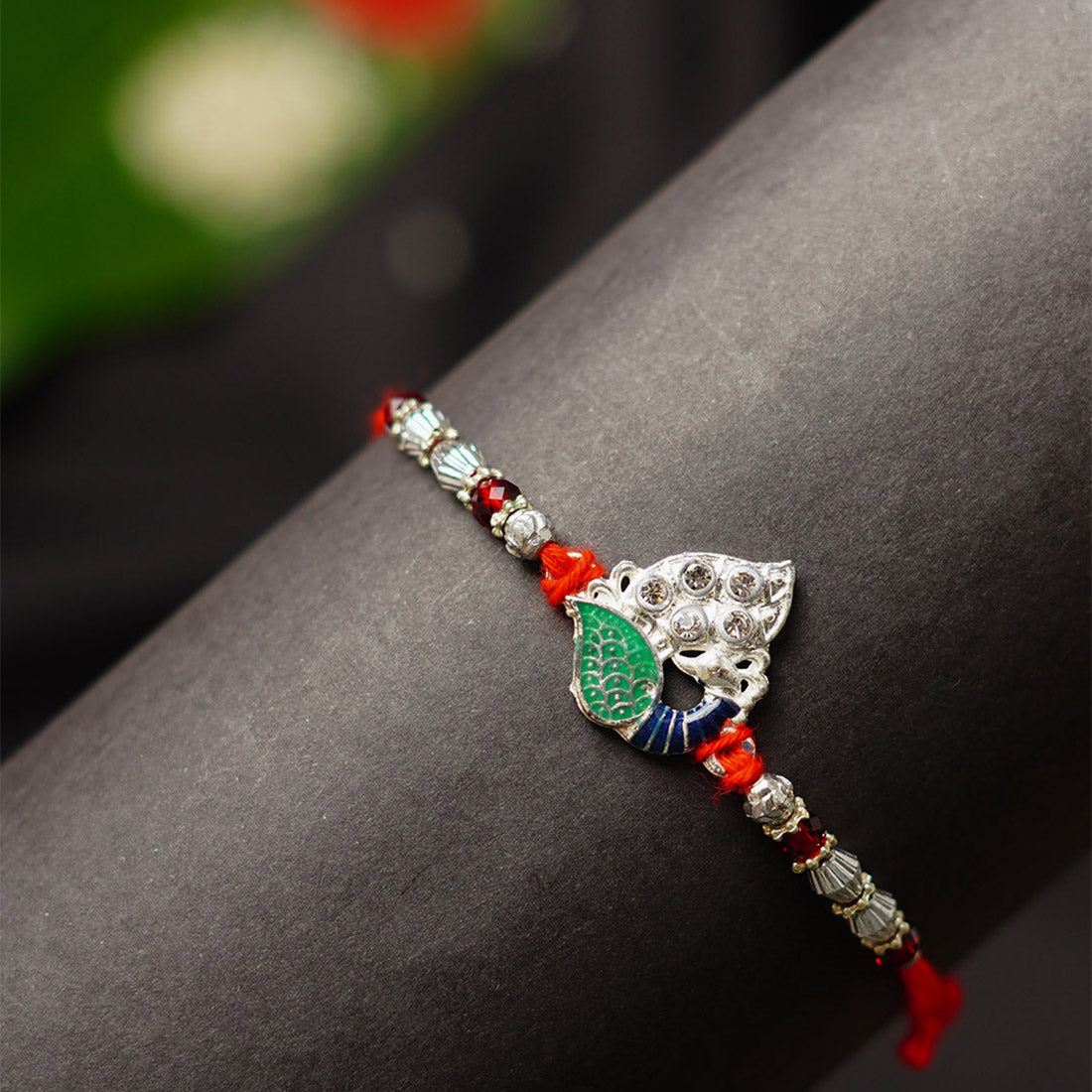 Green Crystal Mor Pankh Rakhi