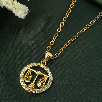 Rhinestone Studded Libra Zodiac Necklace