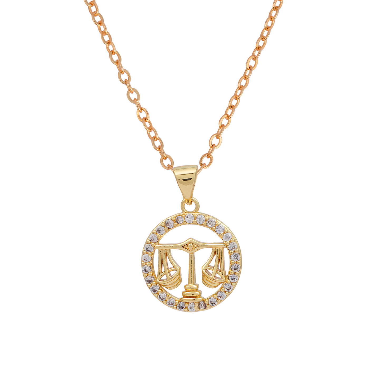 Rhinestone Studded Libra Zodiac Necklace