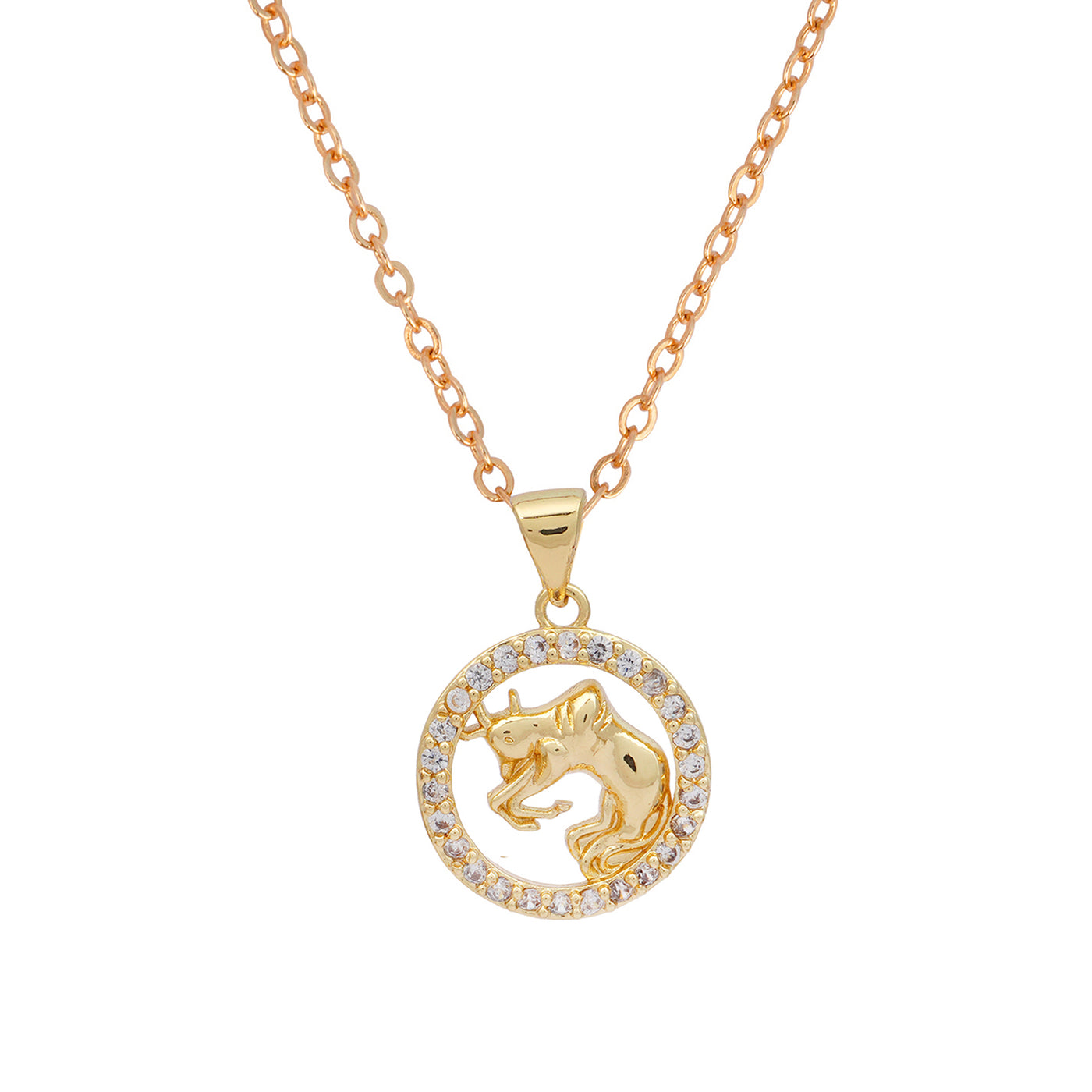 Rhinestone Studded Taurus Zodiac Necklace