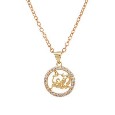 Rhinestone Studded Aquarius Zodiac Necklace