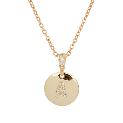 Crystal Studded Alphabet A Gold Coin Necklace