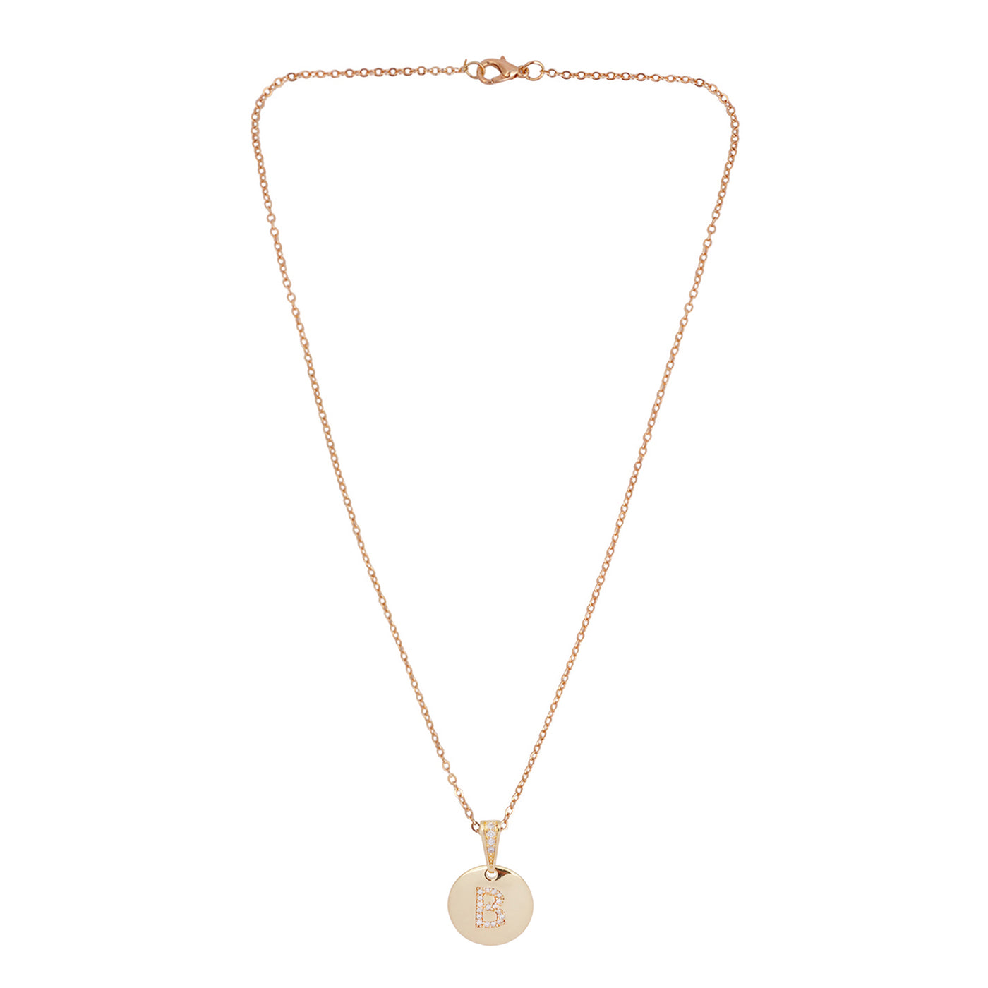 Crystal Studded Alphabet B Gold Coin Necklace