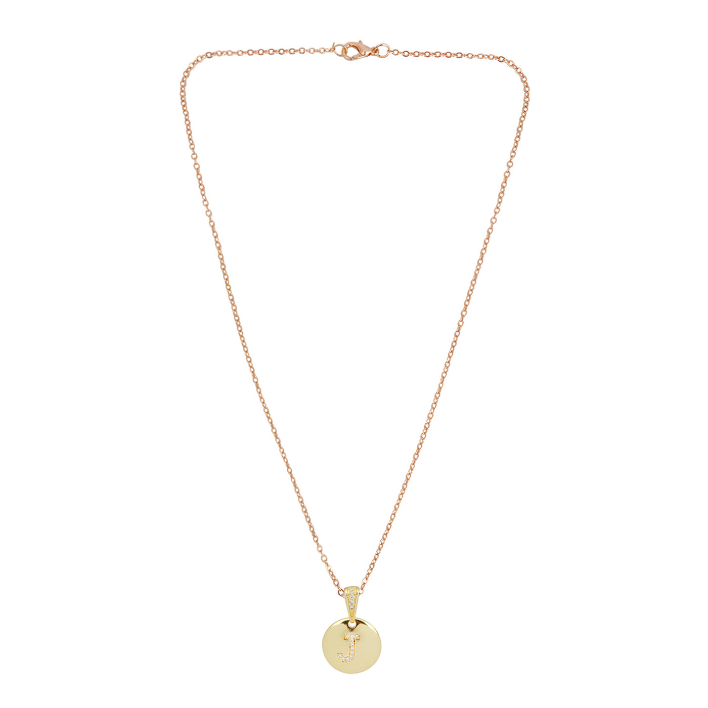 Crystal Studded Alphabet J Gold Coin Necklace