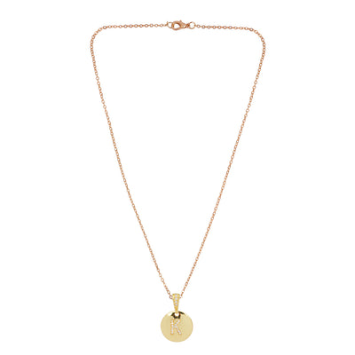 Crystal Studded Alphabet K Gold Coin Necklace