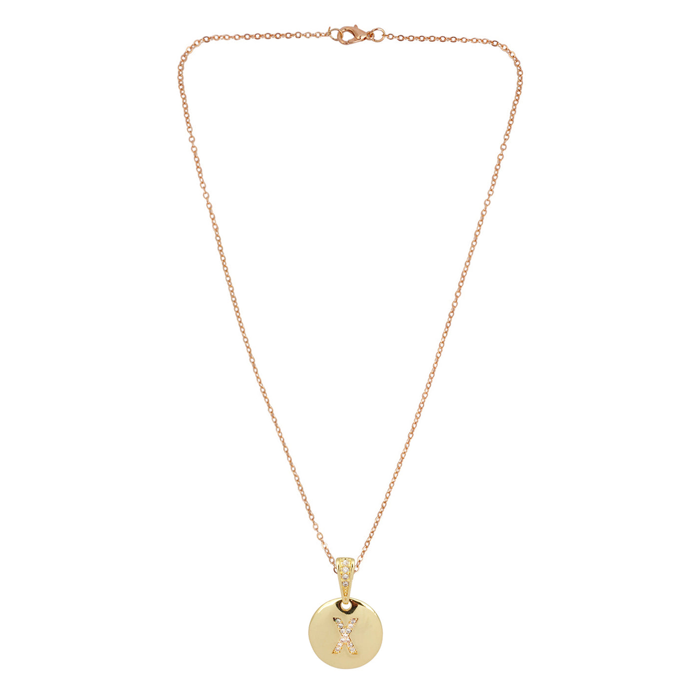 Crystal Studded Alphabet X Gold Coin Necklace