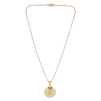 Crystal Studded Alphabet R Gold Coin Necklace