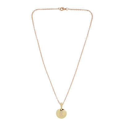 Crystal Studded Alphabet E Gold Coin Necklace