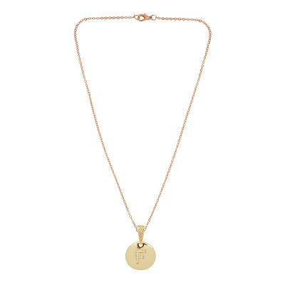 Crystal Studded Alphabet F Gold Coin Necklace