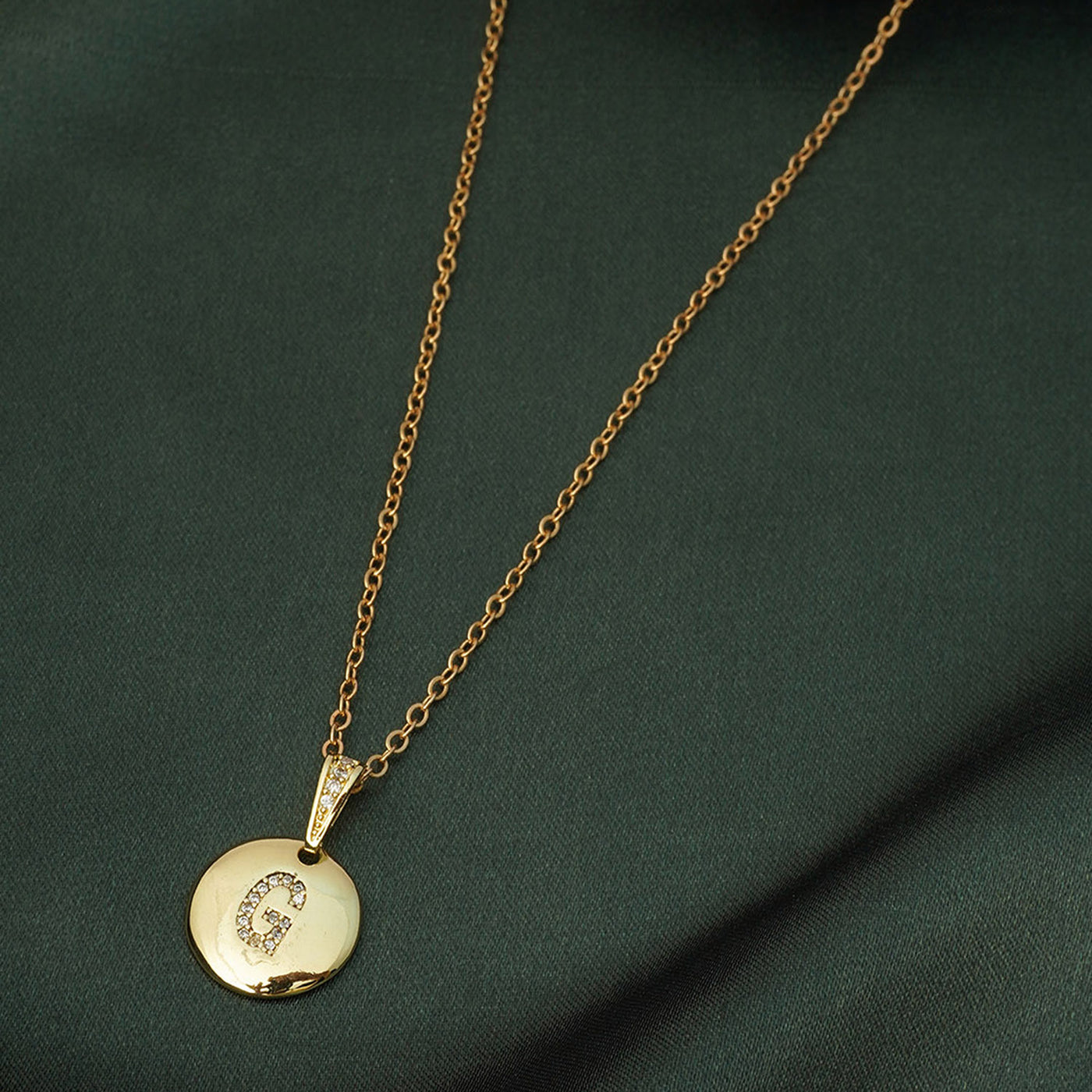 Crystal Studded Alphabet G Gold Coin Necklace