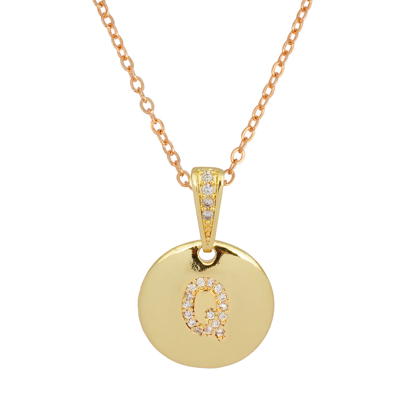 Crystal Studded Alphabet G Gold Coin Necklace