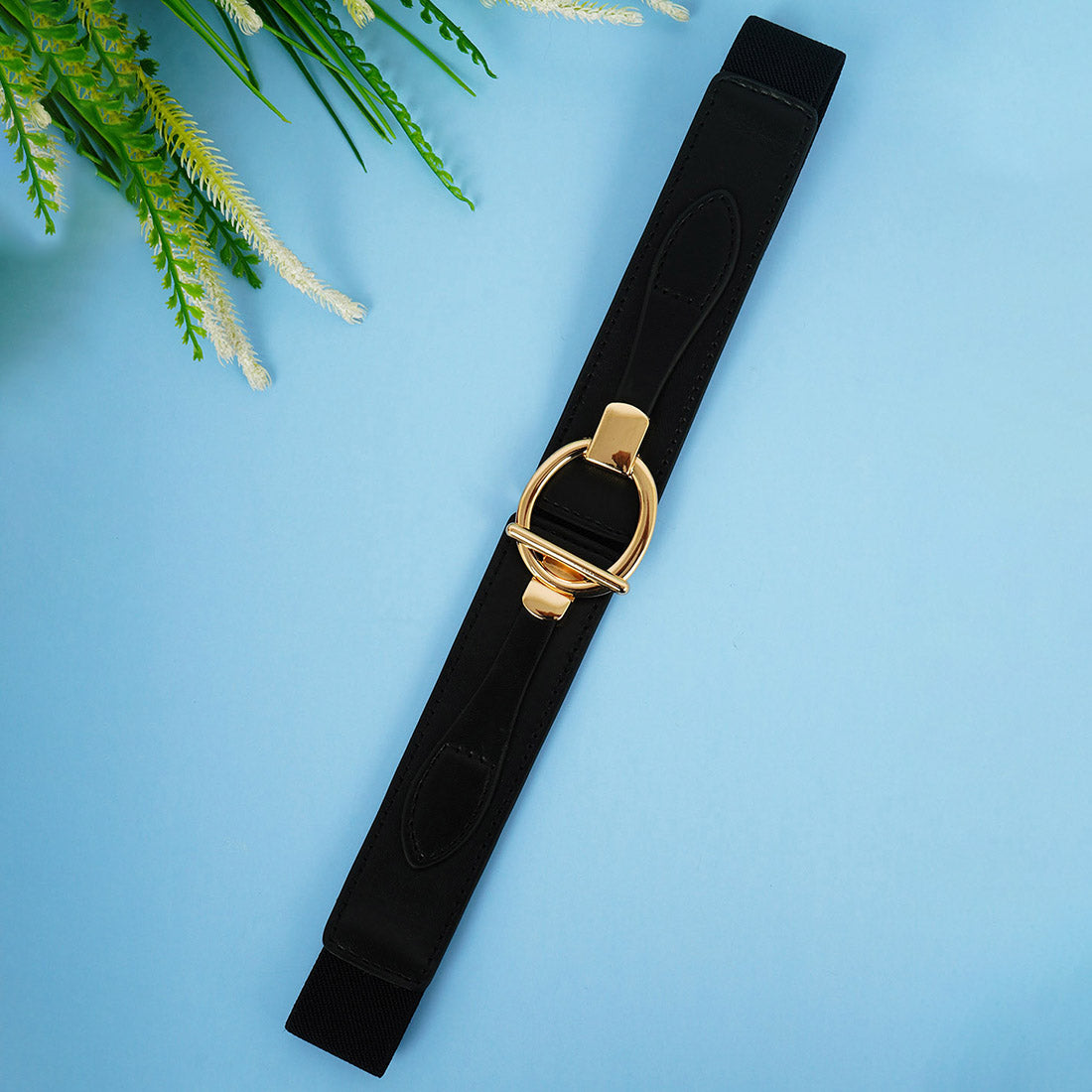 Gold Buckle Wide Black Belt