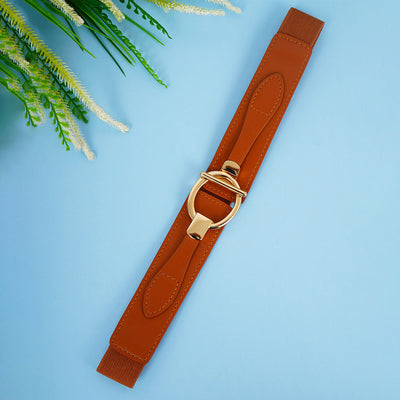 Gold Buckle Wide Brown Belt