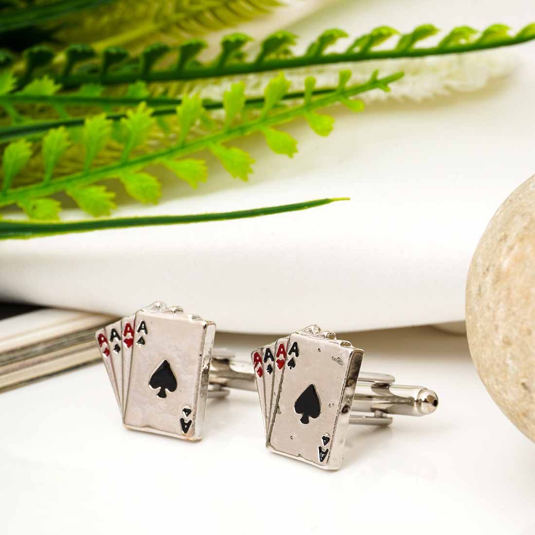 Ace Card Stack Silver Cufflinks - Ferosh