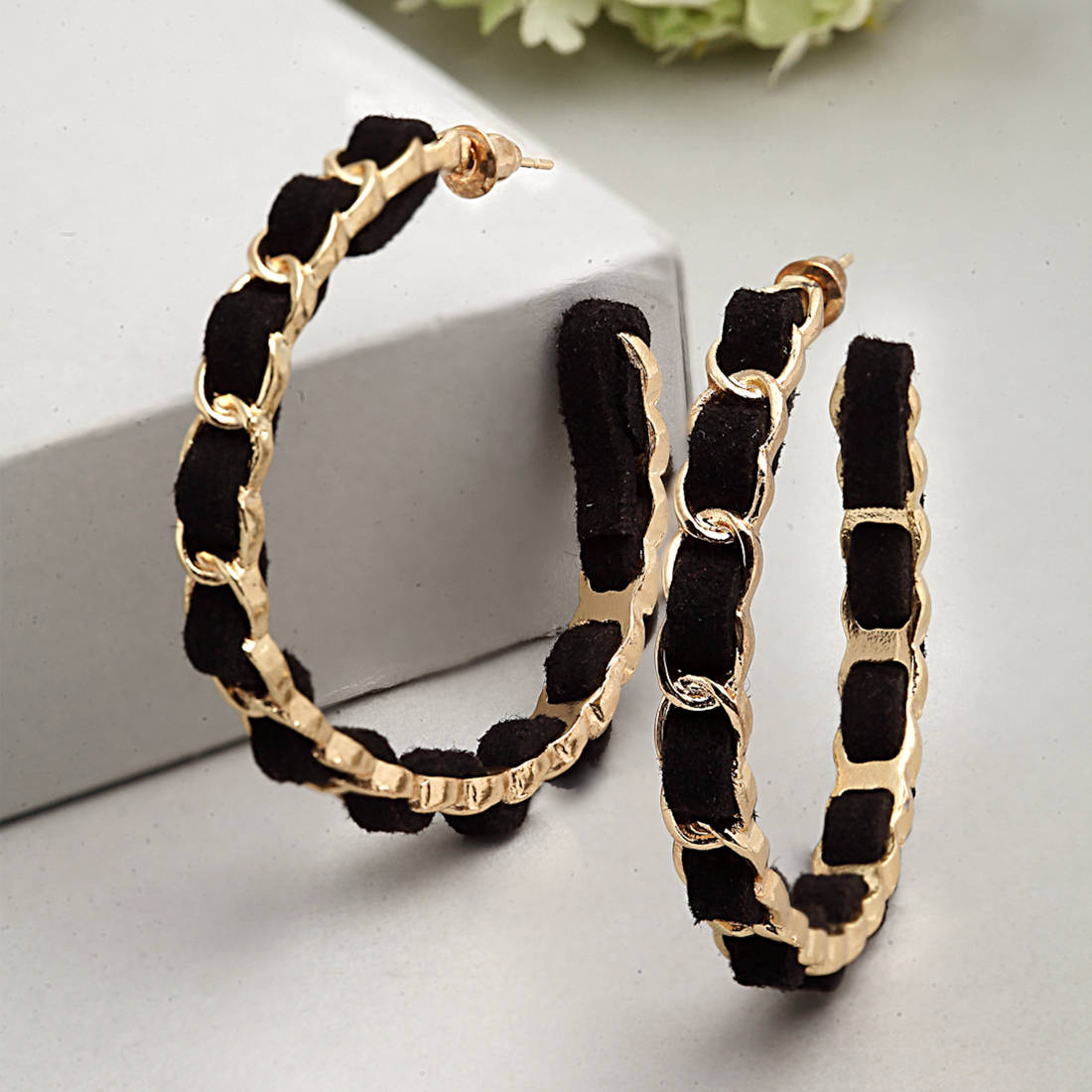 Black Cable Hoop Earrings