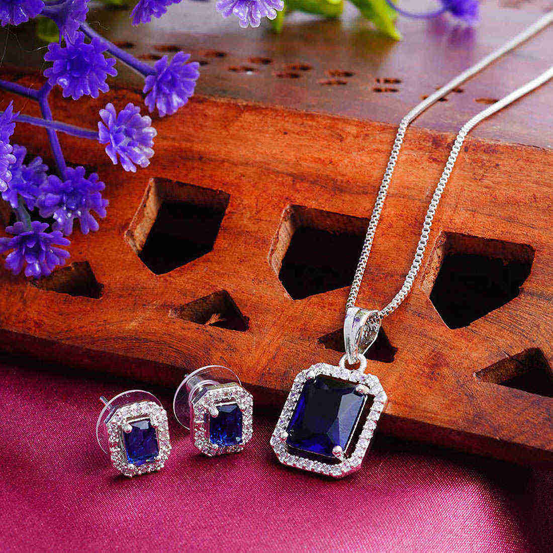 Blue Crystal Earring Pendant Set