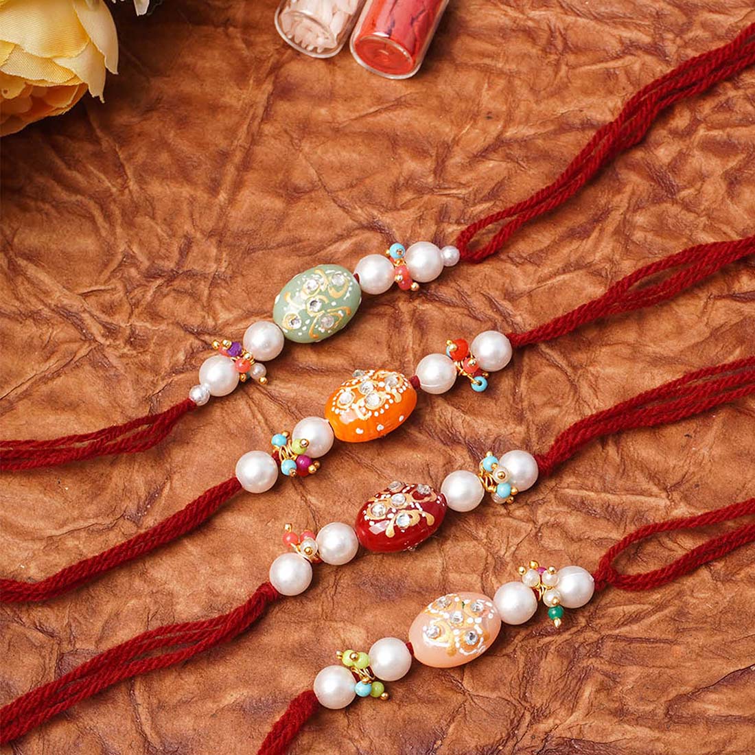 Embellished Kundan Stone Rakhi Set of 4