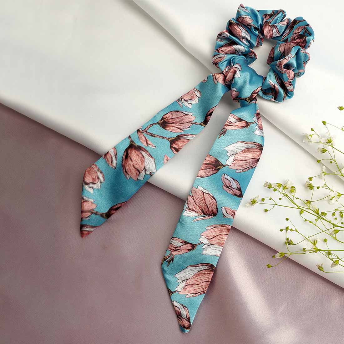 Ferosh Blue Floral Long Tail Scrunchie