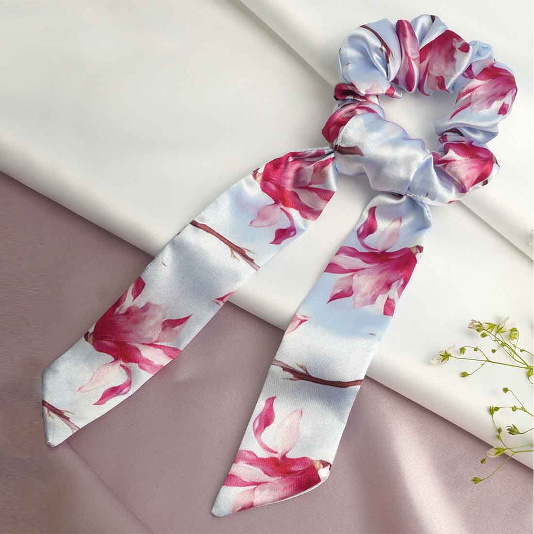 Ferosh Pink Floral Long Tail Scrunchie