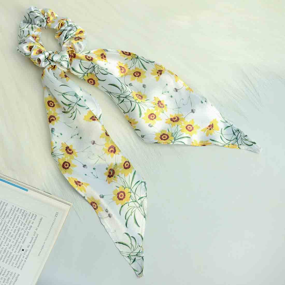 Ferosh White & Yellow Flowers Scarf Scrunchie