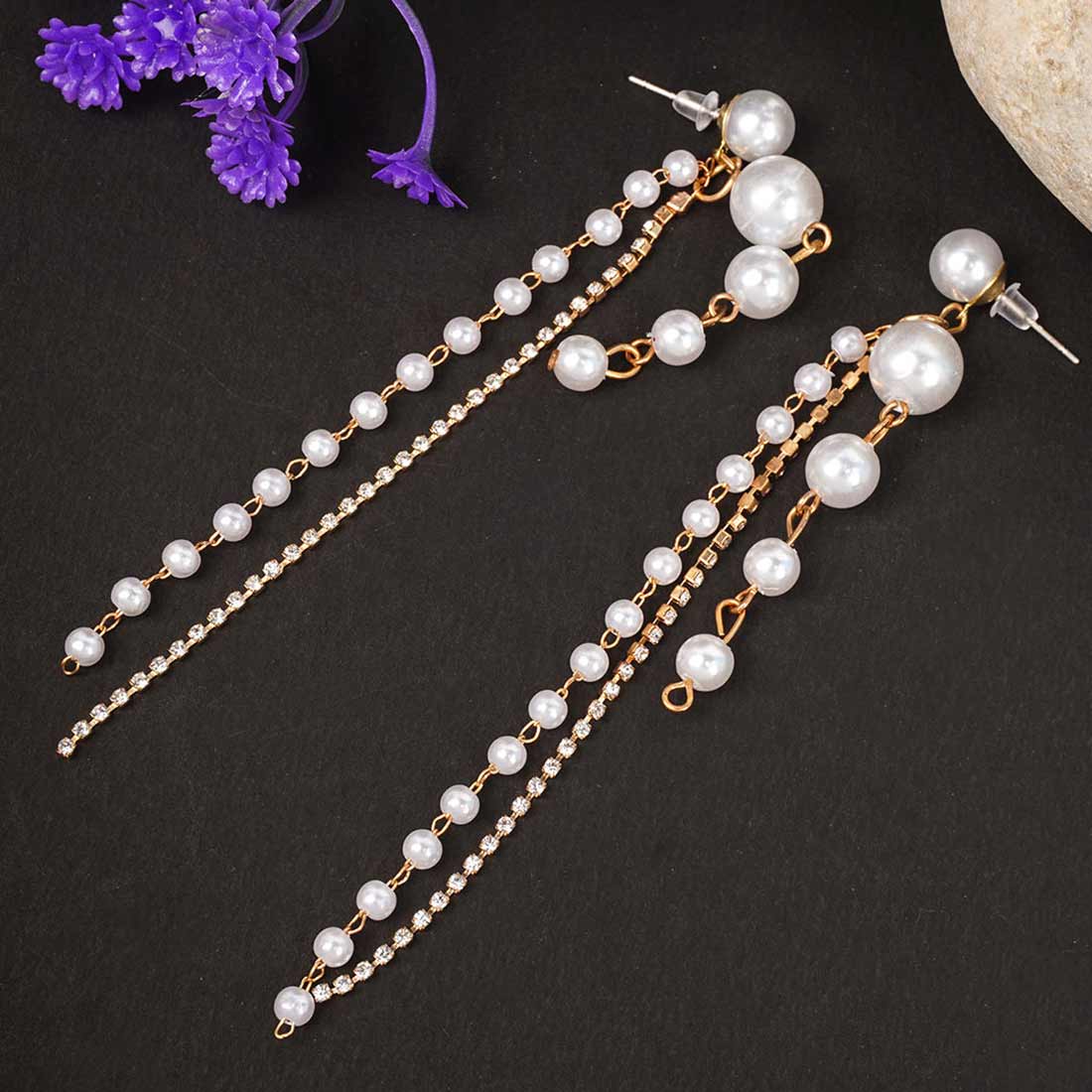 Golden Pearl Chain Earrings
