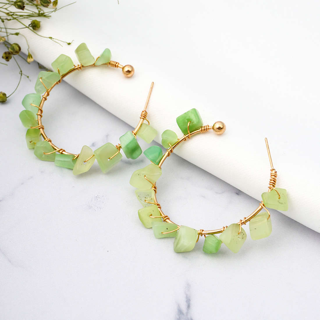 Green Stone Golden Hoops
