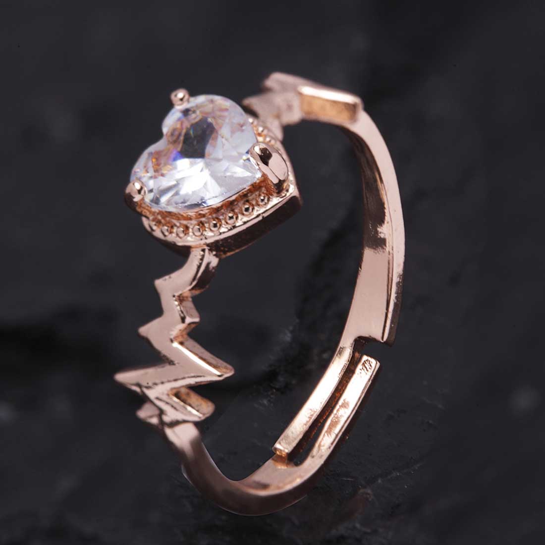 Heartbeat Rhinestone Leaf Rosegold Adjustable Ring