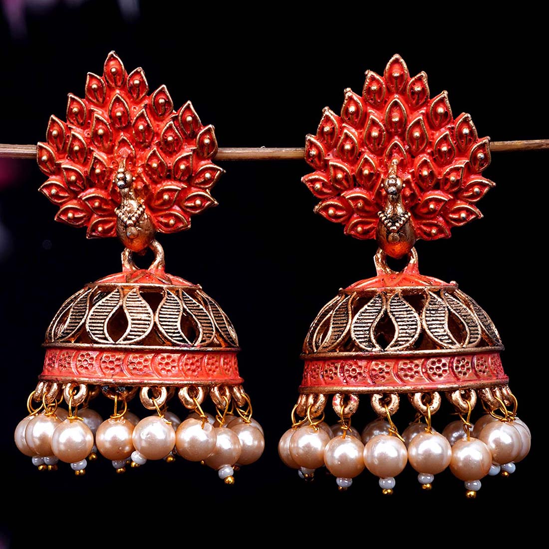 Orange Peacock Jhumka