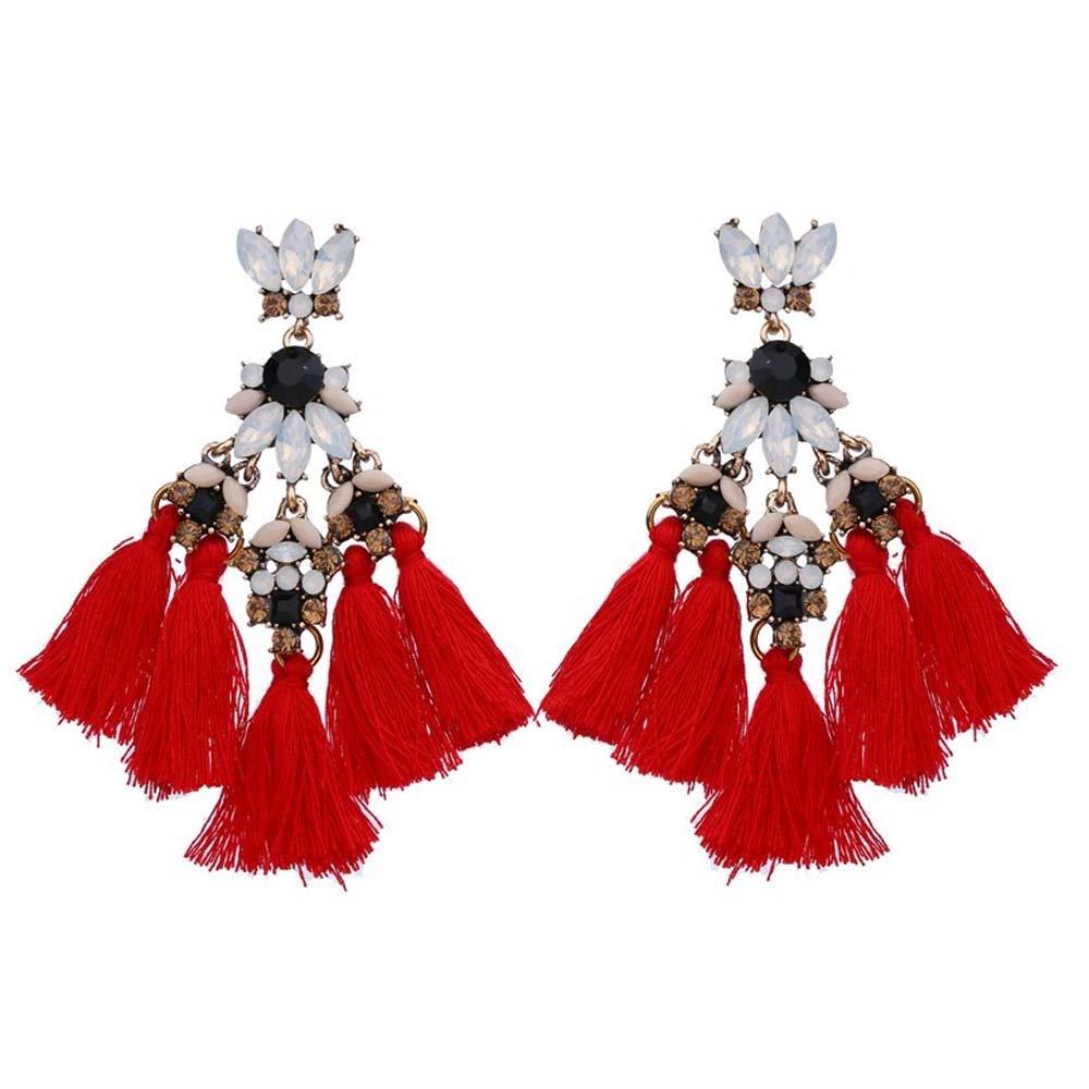 Red Fringed Drop Earrings