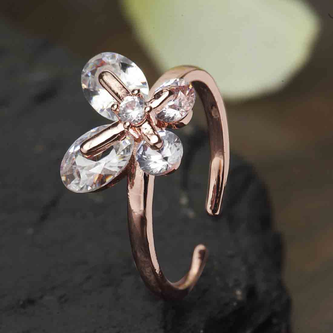 Rhinestone Butterfly Adjustable Ring