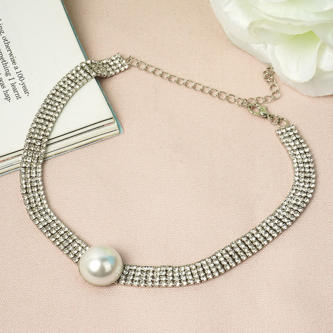 Rhinestone Pearl Choker