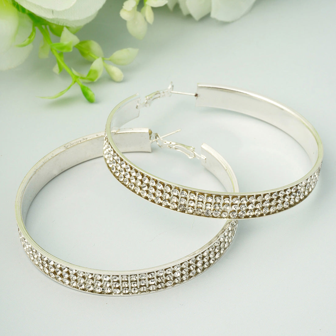 Silver Crystal Strip Hoops