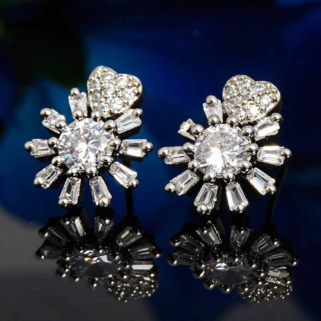 White Crystal Flower Stud Earring